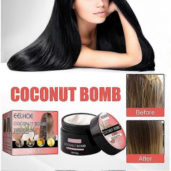 Masca de par, 1 set, ingrediente: cocos, unt de shea, unt de mango, 50g, 5.3x5.3x4.5cm EELHOE