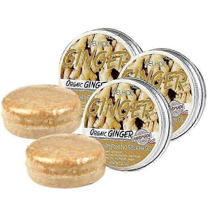 Set 3 bucati sapun sampon cu ghimbir, stimuleaza cresterea parului, reduce caderea parului, EELHOE