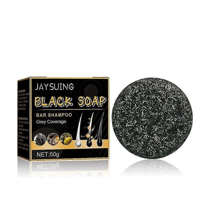 Sampon solid de par, Black Hair Soap, 50g, cu ulei de masline si extract de susan negru, Jaysuing