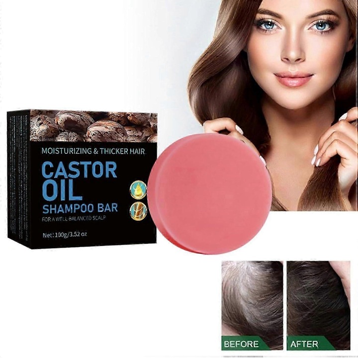 Sampon solid cu ulei de ricin pentru hidratarea si intarirea parului, set de 3 bucati, potrivit pentru toate tipurile de par