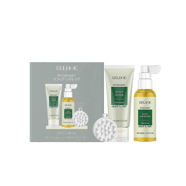 Set de ingrijire a scalpului cu ulei de rozmarin, Eeelhoe, scrub pentru scalp, spray pentru par, perie duala