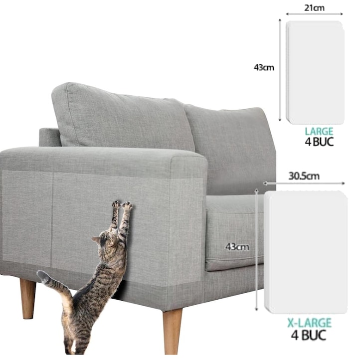Protector de Mobilier Anti-Zgarieturi de Pisica, Set de 8 Protectii pentru Canapea impotriva Ghearelor de Pisica - Foarte Rezistent, Usor de Aplicat, - cu 50 de Cleme de Fixare