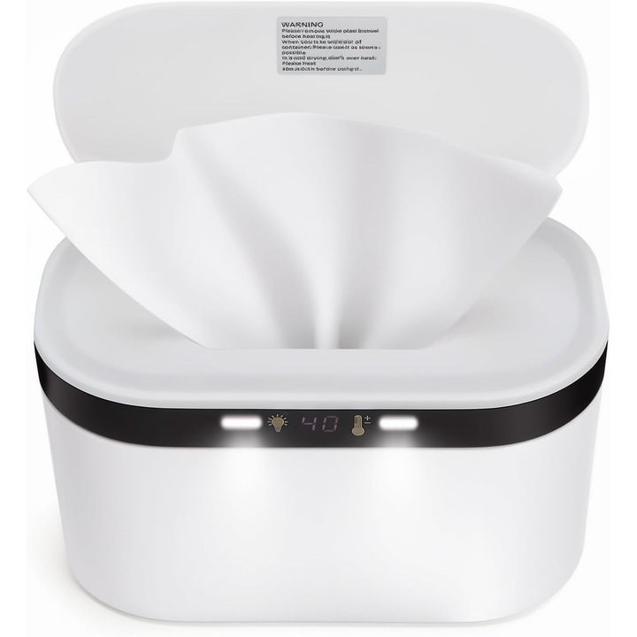 Incalzitor de servetele umede pentru bebelusi, XGETOP® cutie depozitare pachet servetele, 5 Moduri 40-60 °C reglabile de control al temperaturii de incalzire rapida si uniforma, Afisaj digital, Alb