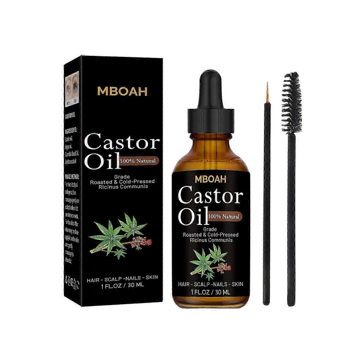 Ulei cosmetic natural, 2 bucati, ulei de ricin, pentru cresterea parului, hidratare, negru