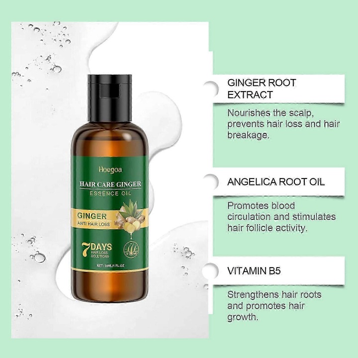 Ulei esential pentru ingrijirea parului cu ghimbir, set 3PCS, promoveaza cresterea parului, hraneste si intareste parul HOEGOA