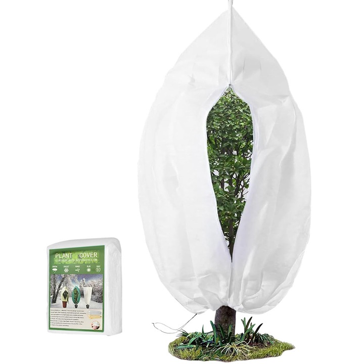 Növénytakaró fagy ellen, cipzárral/zsinórral, PP, 120x180 cm, fehér
