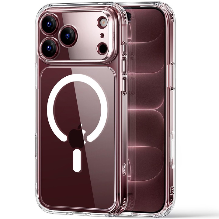 Husa de Protectie MagSafe pentru Apple iPhone 18 Pro / iPhone 17 Pro, MOGU®, Compatibila cu Incarcare Wireless, Margini Ridicate pentru Protectia Ecranului si Camerelor, Absorbtie Soc, Anti-coliziune, PC+TPU, Transparenta