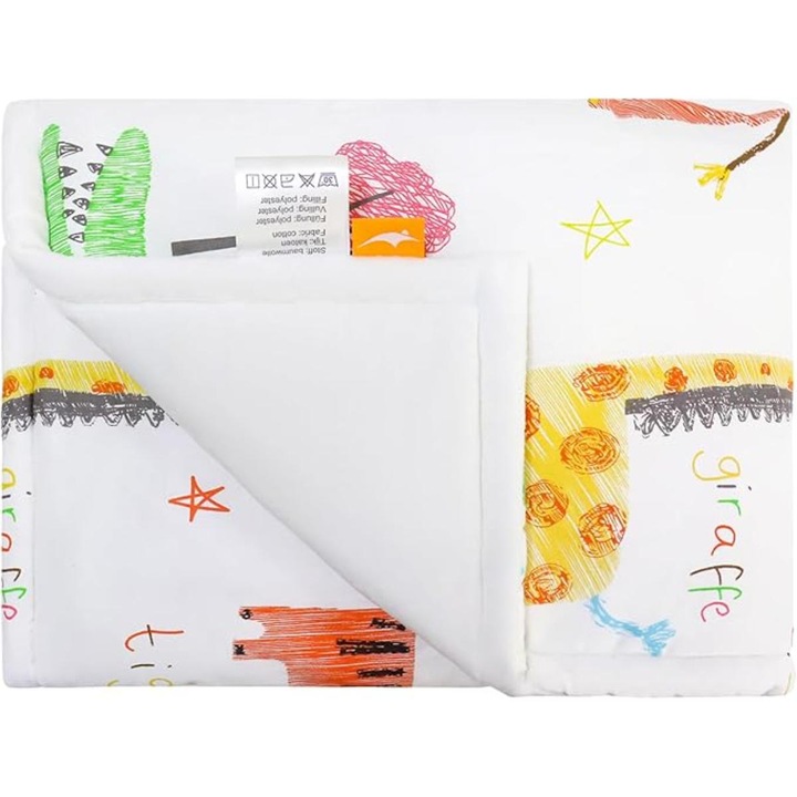 Gyerektakaró, állatmintás, puha, kényelmes, fehér, 75x100 cm