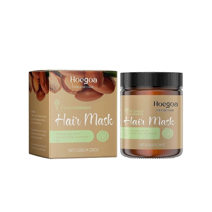 Masca de par Hoegoa cu ulei de argan si ulei de ricin, hidratanta pentru par cret si ondulat, set 2 bucati