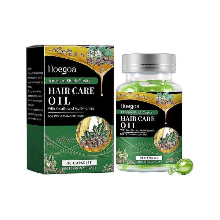 Serum de vitamine pentru par, Ulei de ricin negru Jamaica, Tratament pentru repararea parului, 2 capsule