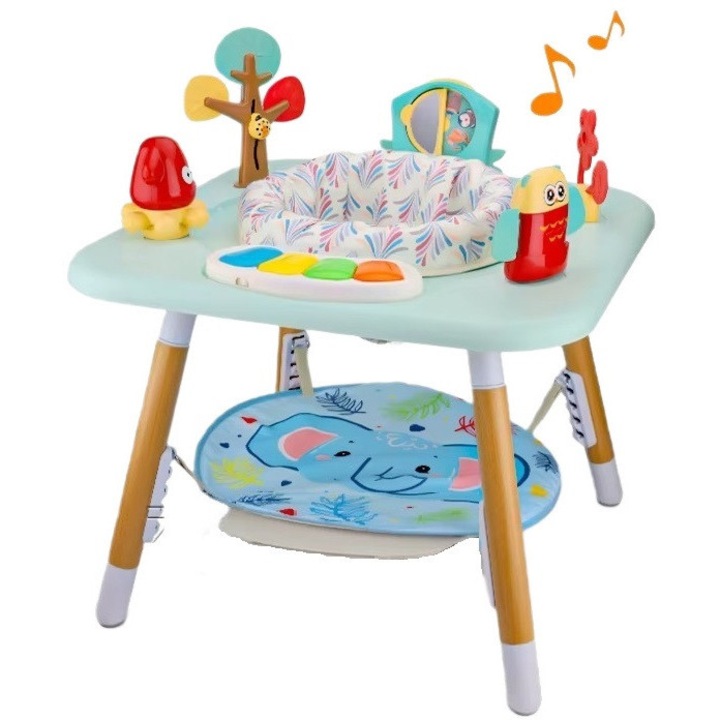 Бебешки джъмпер 4 в 1 с център за дейности WePro Store, Бебешки джъмпер, Регулируема височина, Въртяща се на 360 градуса седалка, Звуци, Светлини и Атрактивни Аксесоари, Идеален за Бебета над 6 Месеца, Син