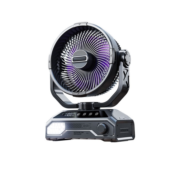 Ventilator portabil, 8W, 100 niveluri de ajustare, 8 temporizatoare, lumina de noapte, miscare oscilanta, racire rapida, 20000mAh, reincarcabil USB, 334x252x119mm, gri