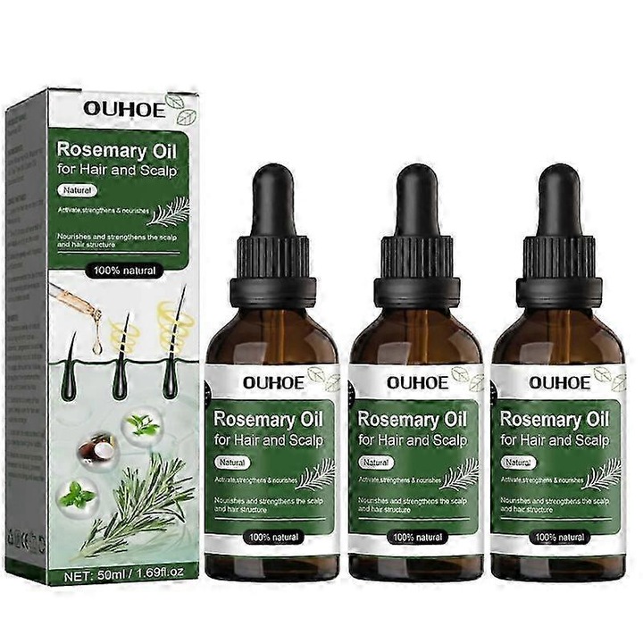Етерично масло от розмарин за сух скалп, 50мл, комплект от 3 части, грижа за косата, интензивна хидратация