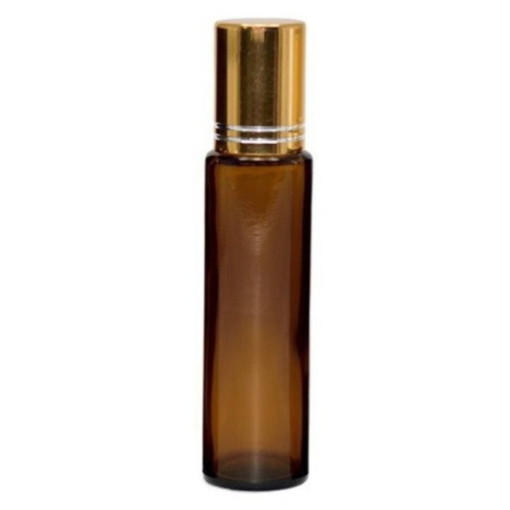 Recipient roll-on ambra, capac auriu metalizat, 15ml