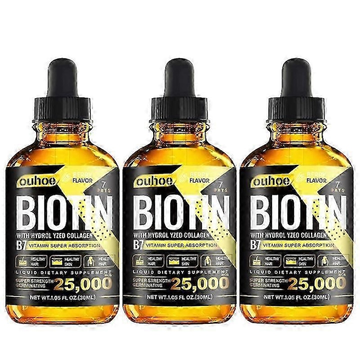 Ulei esential pentru cresterea parului, Ouhoe, tratament impotriva caderii parului, 3 bucati, cu biotina si colagen, pentru scalp, unisex, 3x30ml