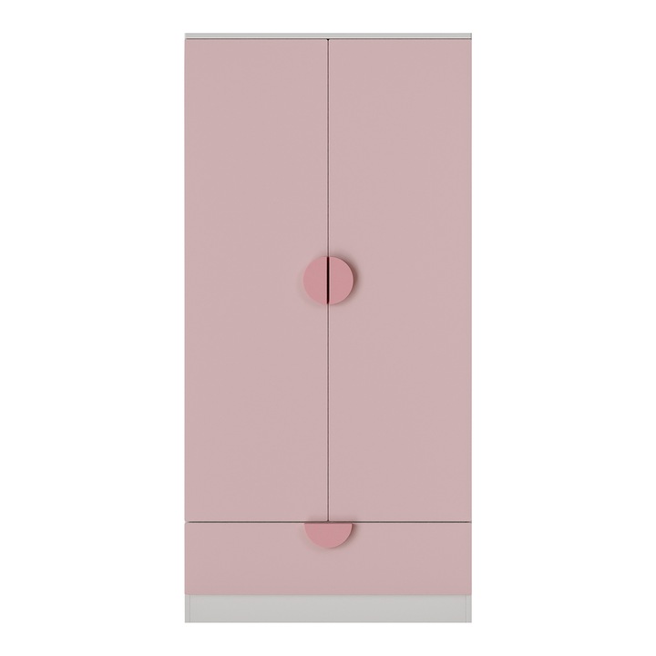 Dulap, en.casa, Sandnes, 123 x 60 x 40 cm, mdf, pal, alb, roz, cu 2 usi, 1 sina, 1 sertar
