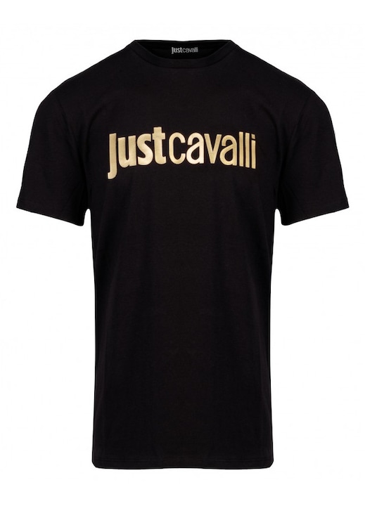 Férfi póló, JUST CAVALLI, 78OAHT06 modell, fekete, pamut, tónusos logóval