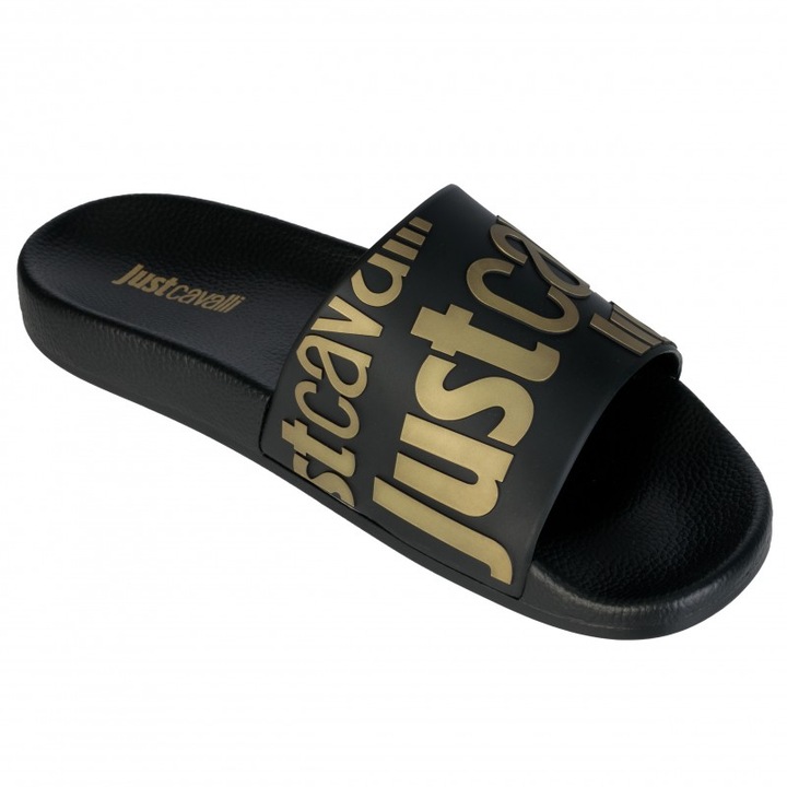 Slapi barbatesti JUST CAVALLI, cauciuc, negru/auriu, 41 EU