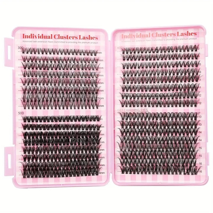 Set gene false, 640 buc, 30D 40D 50D, efect 3D, aspect natural, fibra sintetica, cu adeziv si penseta, reutilizabile, 9-16mm, negru