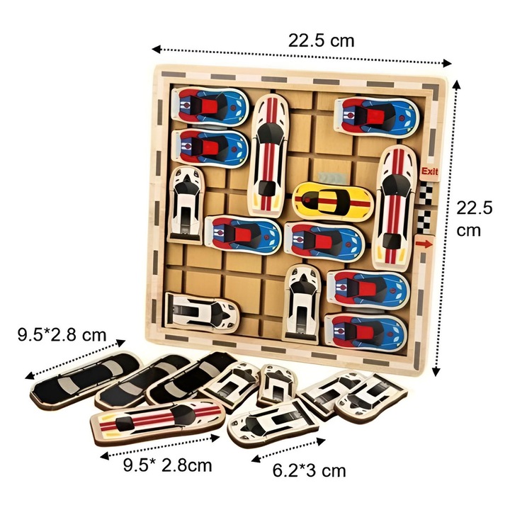 Joc Logic din Lemn Scoate Masina din Parcare, Joc Montessori