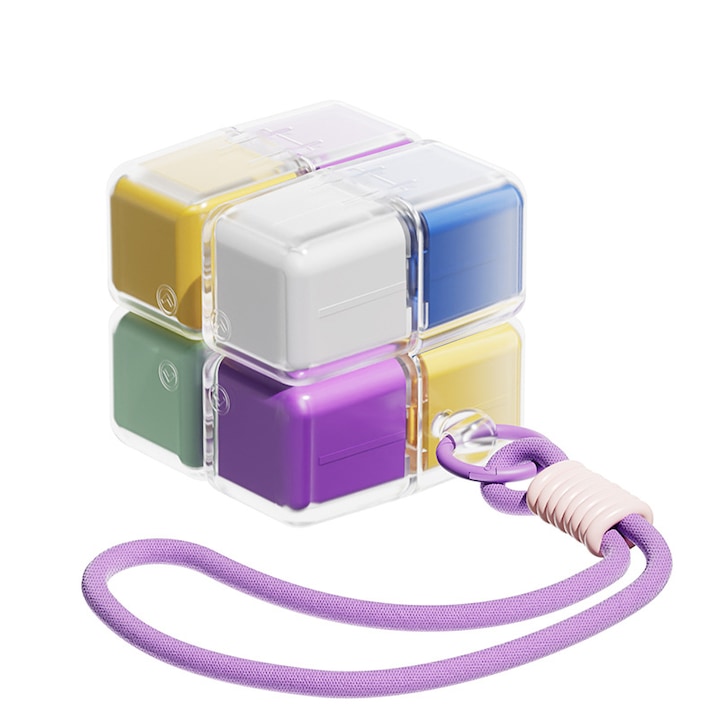 Organizator de pastile magnetic cu 8 compartimente, 6x6x7.3cm, Design colorat