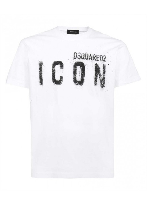 Férfi póló, DSQUARED2, ICON modell, normál szabású, fehér színű, 100% pamut, 2XL méret