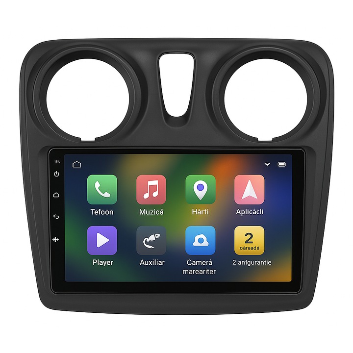Navigatie Android, DACIA Logan/Sandero 2012-2019, Bluetooth, Auxiliar, Android 14, Cu masca inclusa