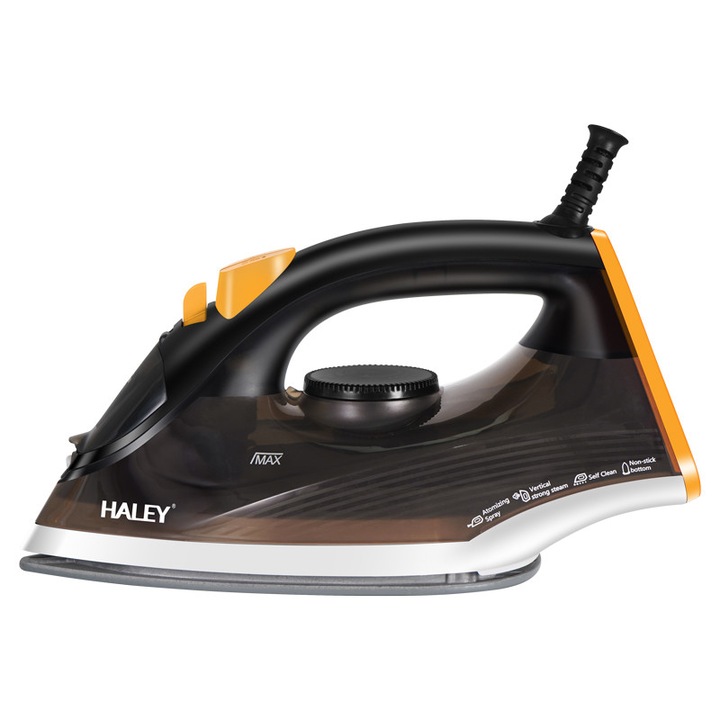 Fier de calcat HALEY HY-2033, 2000W, talpa antiaderenta, rezervor 240ml, abur vertical, auto-curatare, anti-picurare, cablu 1.8m, negru cu portocaliu