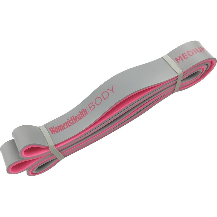 Banda de antrenament medie, Lukadora, roz/gri, 15-35 kg, 110x270 cm