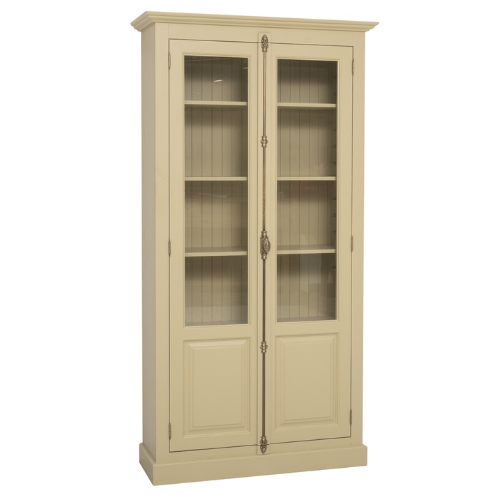 Vitrina cu 2 usi, cu tija, culoare bej P046, vopsit, 100% lemn masiv, 110x210x40 cm