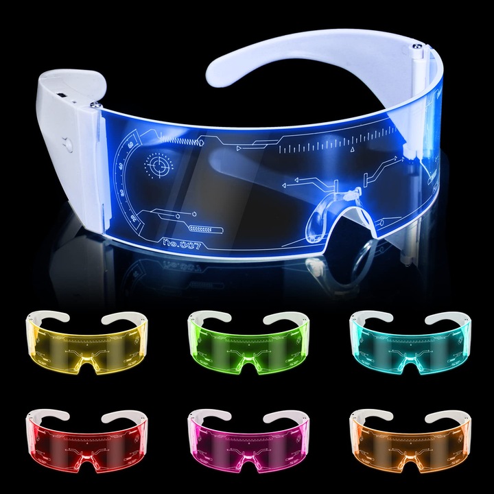 Cyberpunk LED szemüveg, PsAyl®, 7 színű LED, Cosplayhez, Bárba, Klubba, Lányoknak, Fiúknak, Gyerekeknek, Partiszemüveg
