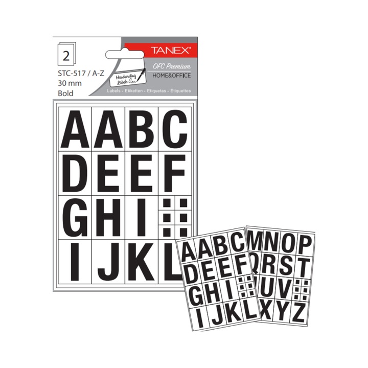 Самозалепващи се етикети с букви, Az, 2 листа/комплект, Tanex, 24 мм удебелен шрифт