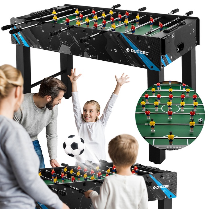 Masa de fotbal Delta, 121x60,5x82,5cm, sistem Easy Level, 2 mingi, negru