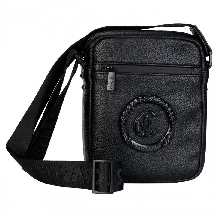 Férfi táska, Just Cavalli, 76QA4B45 modell, műbőr, fekete, 22x17x6cm, komplett szett címkékkel.