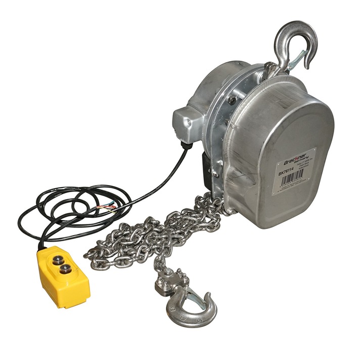 Palan electric inox 220V, 500W cu lant 3m, sarcina maxima 1000 kg, carlig cu siguranta Breckner Germany