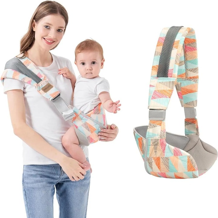 Egyvállas babahordozó, 3-36 hónapos korig, Helyes babatartás, Állítható, Ergonomikus, Légáteresztő, Maximális súly 20 kg, Többszínű