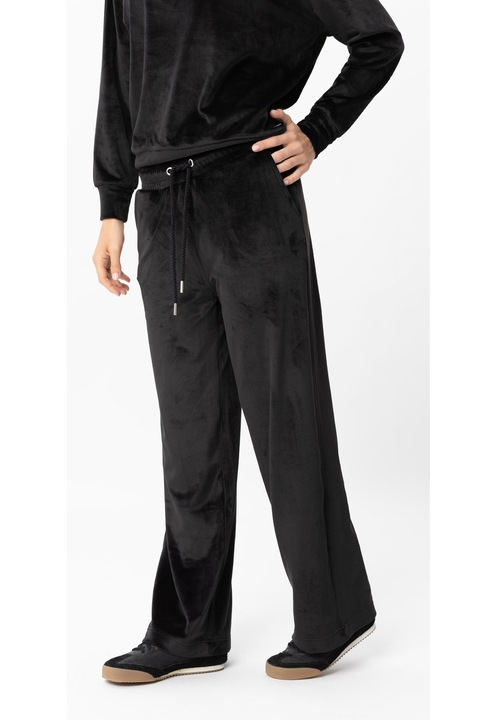 Pantaloni de trening din velur cu croiala ampla, Volcano N-Case, Negru, Negru