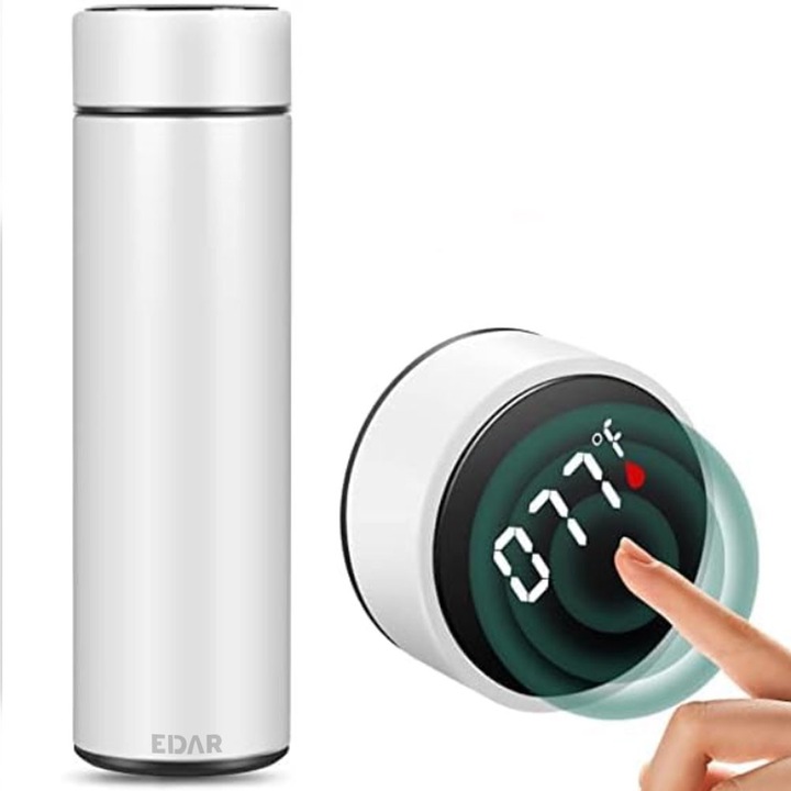 Termos Inteligent EDAR Cu Termometru, Capacitate 500 Ml, ABS/Inox, Alb