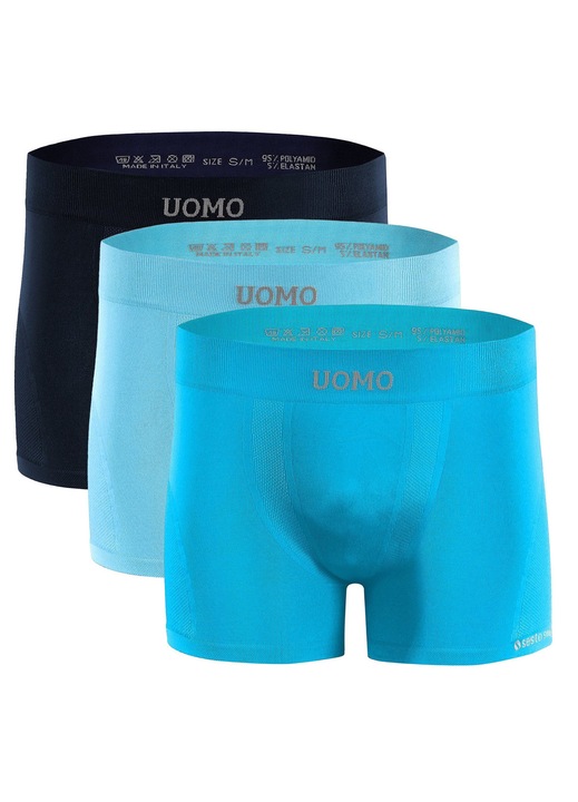 Boxeri barbatesti Sesto Senso Solar BM07 P100, set de 3 perechi, albastru/negru, fara cusaturi, poliamida/elastan