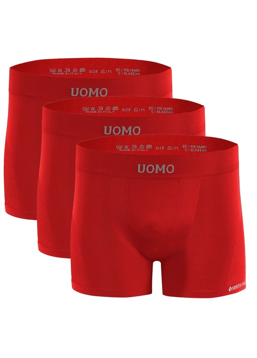 Boxeri barbatesti Sesto Senso Solar, set de 3 perechi, rosu, fara cusaturi, poliamida si elastan