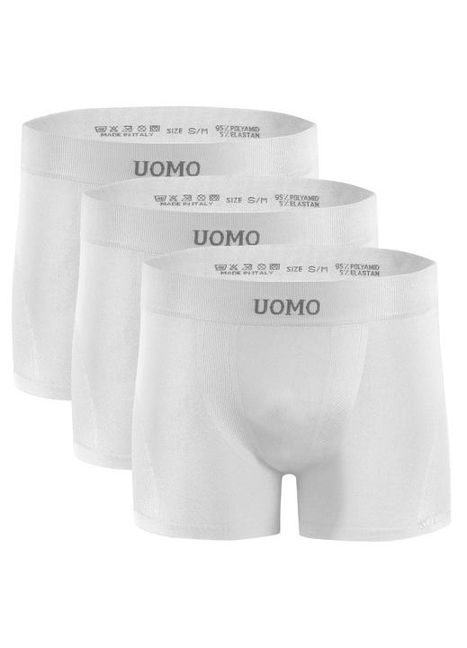 Boxeri barbatesti Sesto Senso set de 3 perechi, alb, fara cusaturi, poliamida si elastan, Alb