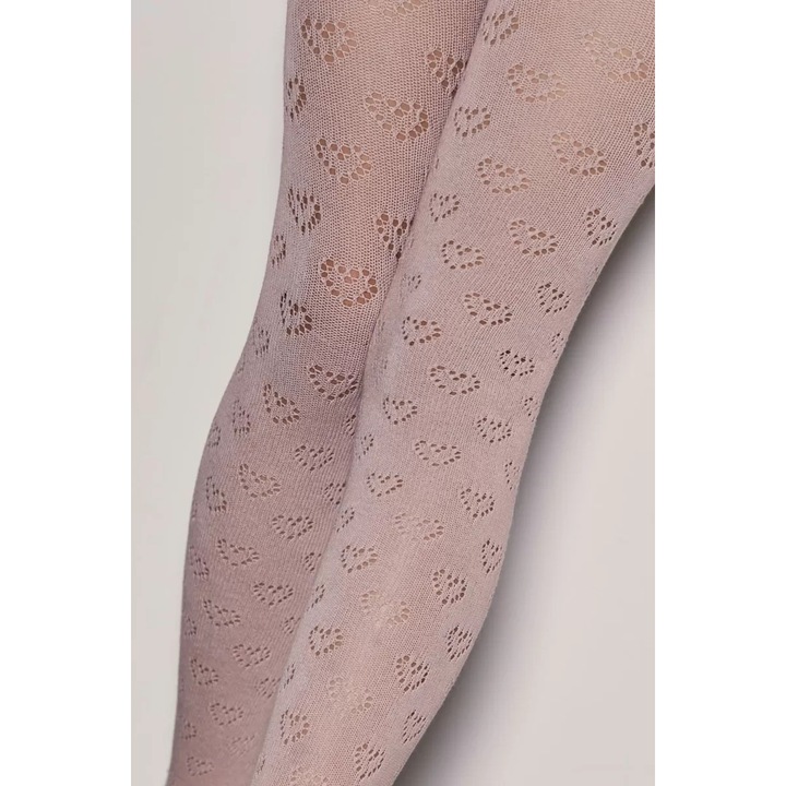 Ciorapi subtiri din bumbac cu model inimi ajurate, Conte Kids Miss 609, Roz prafuit