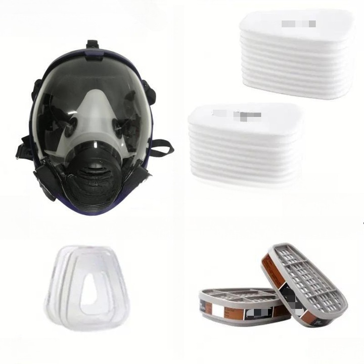 Masca respiratorie completa, silicon, neagra, set cu filtre, textura moale, Echipat cu componente de filtrare profesionale, Buna delicatete cu pielea, Eficienta ridicata de filtrare, Rezistenta la imbatranire, Rezistenta la coroziune