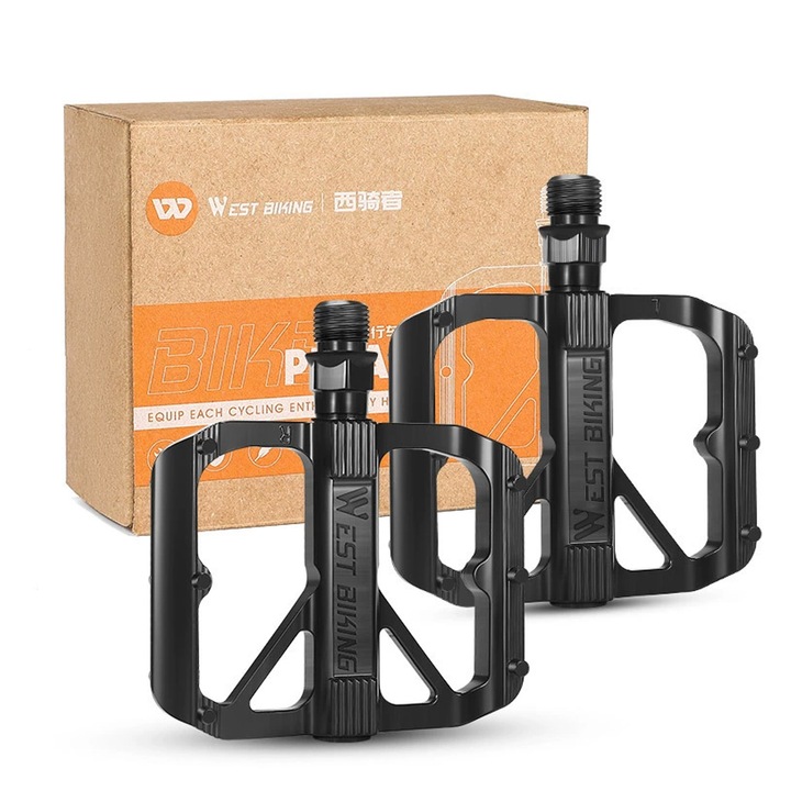 Комплект педали за велосипед MTB, Axroad Mall, Широк модел, С шипове, Противоплъзгащи, Ултралеки, Водоустойчиви, Устойчиви на прах, DU лагер, 10.5 x 9.5 x 1.8 см, Алуминиева сплав, Черен, Комплект 2 педала