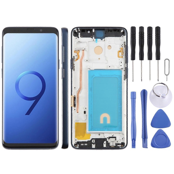 LCD дисплей и цял дигитайзер с рамка за Samsung Galaxy S9+ SM-G965F, 6.18 инча, син