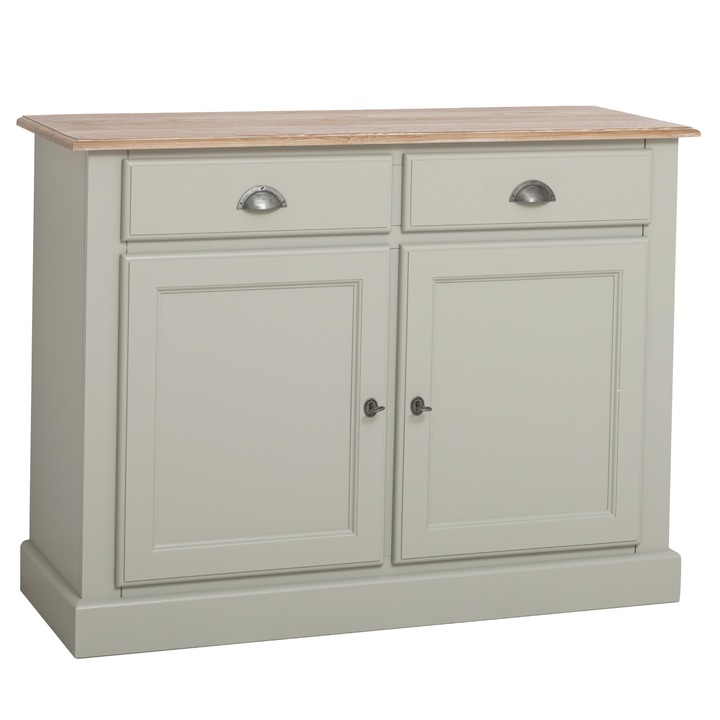 Bufet cu 2 usi, 2 sertare, BAS, culoare blat maro deschis P071, culoare corp gri P077, dublu color, 100% lemn masiv, 120x90x45 cm