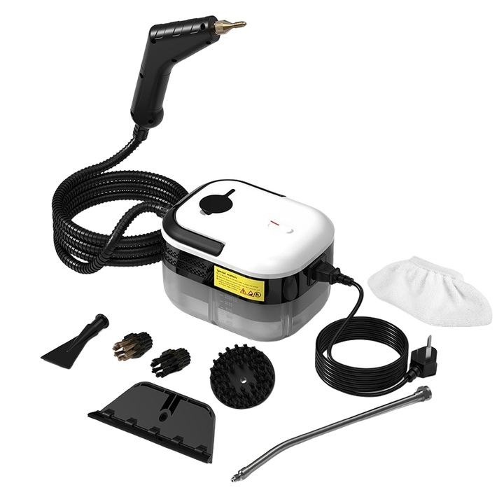 Aparat de curatat cu abur, 1200W, 3Bar, rezervor de apa de 1200ml, 220V, 100°C, protectie impotriva scurgerilor, anti-ardere uscata, potrivit pentru curatenia casnica, 19x15x12cm, alb-negru