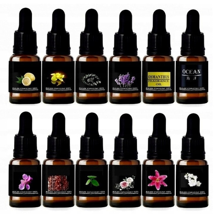 Set, Natural, 12 uleiuri esentiale, 10 ml, 120 ml, pentru sauna, pentru baie, pentru masaj, pentru aromaterapie, pentru improspatarea aerului, pentru umidificatoare, pentru fabricarea lumanarilor parfumate, Multicolor, 12 bucati, uleiuri esentiale, propri