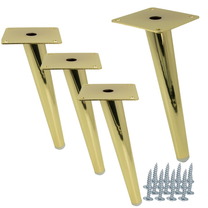 4 x Picior de mobila, stift oblic, auriu deschis, inaltime 20 cm