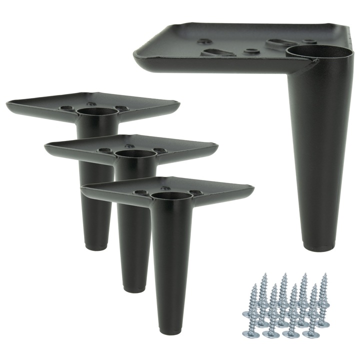 Set 4 x Picior de mobila, B&B, Szpilka, metal, negru mat, 10x10cm